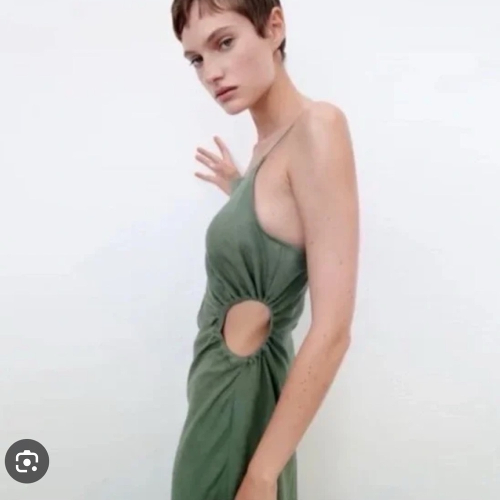 Zara Green Linen Midi Dress
